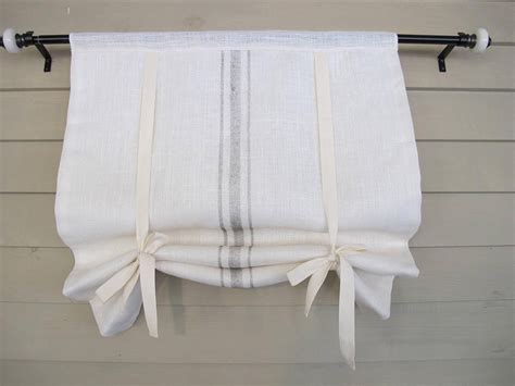 Pure linen roll up blind. . Farmhouse tie up curtains